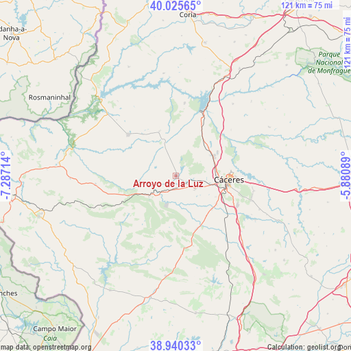 Arroyo de la Luz on map