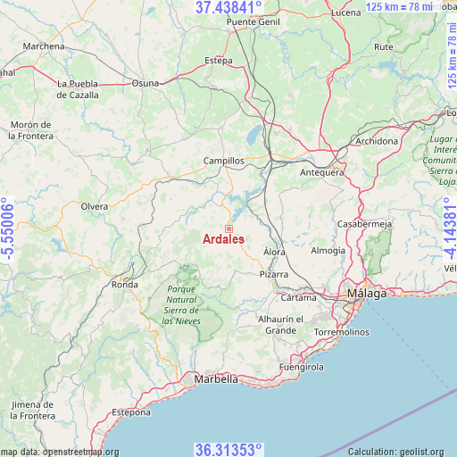 Ardales on map