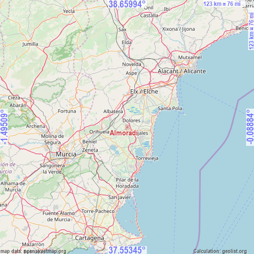 Almoradí on map