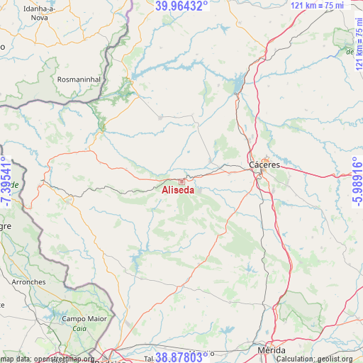 Aliseda on map