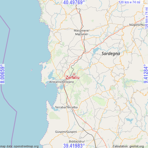 Zerfaliu on map