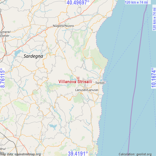 Villanova Strisaili on map