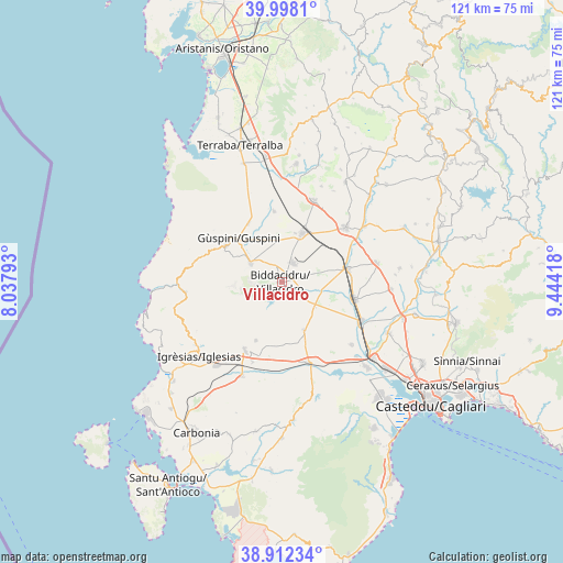 Villacidro on map