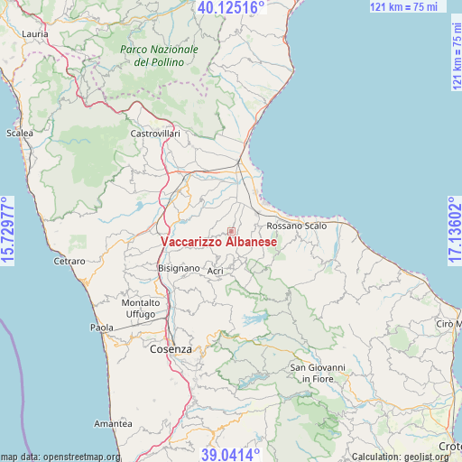 Vaccarizzo Albanese on map