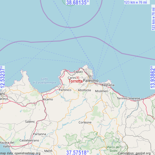 Torretta on map