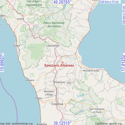 Spezzano Albanese on map