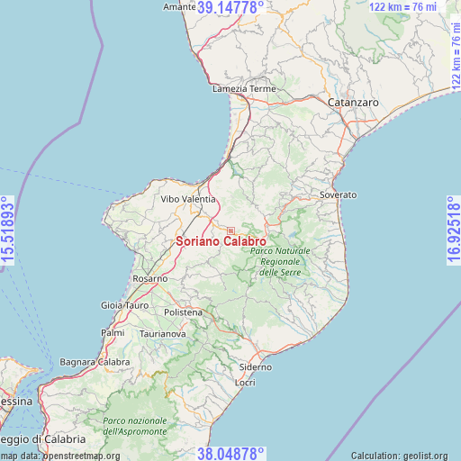 Soriano Calabro on map