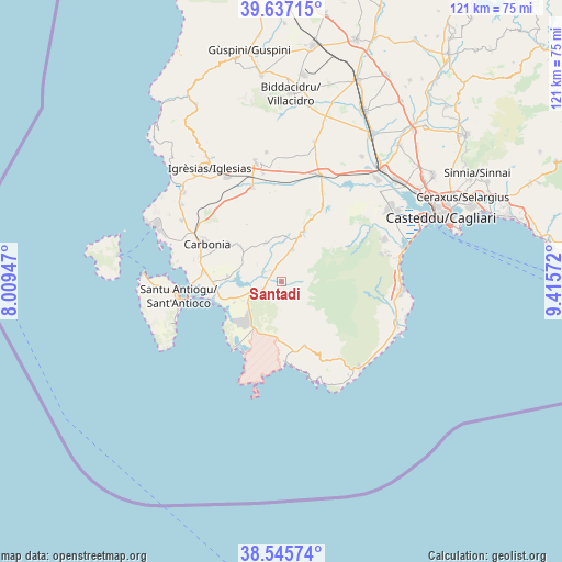 Santadi on map