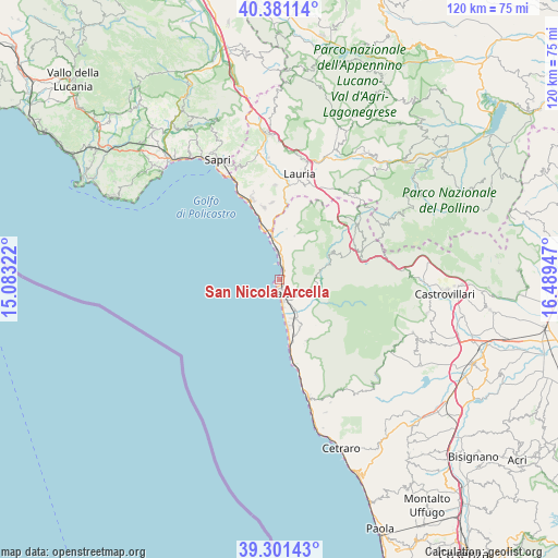 San Nicola Arcella on map