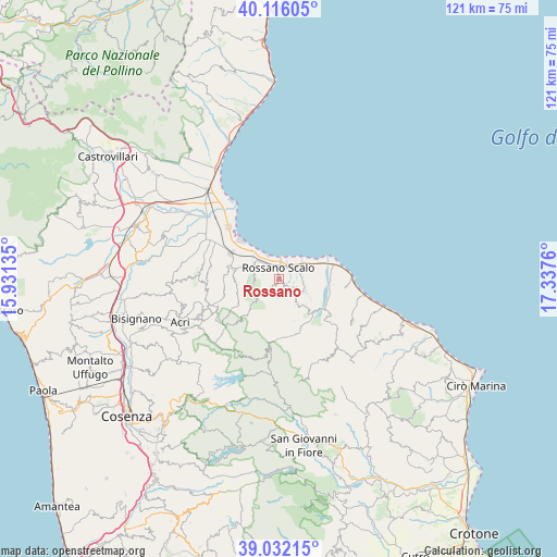 Rossano on map