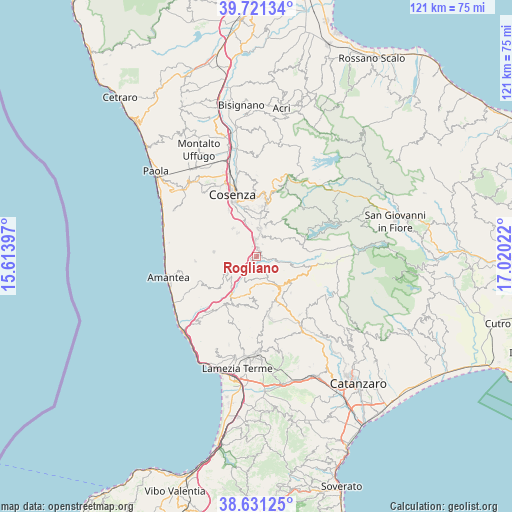 Rogliano on map