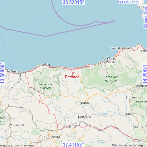 Pettineo on map