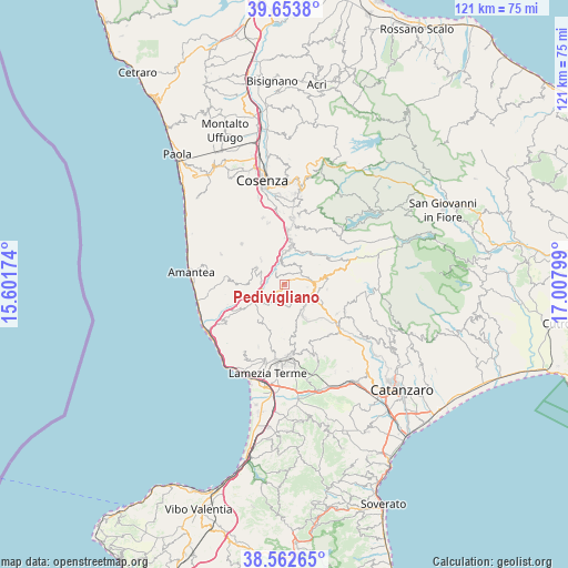 Pedivigliano on map