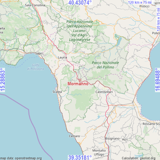 Mormanno on map