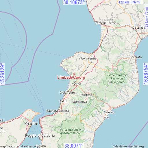 Limbadi-Caroni on map