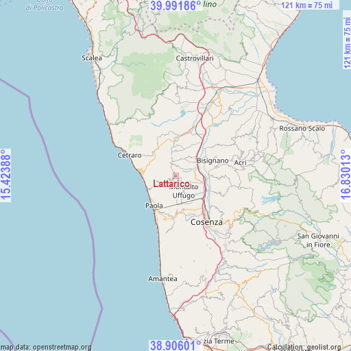 Lattarico on map