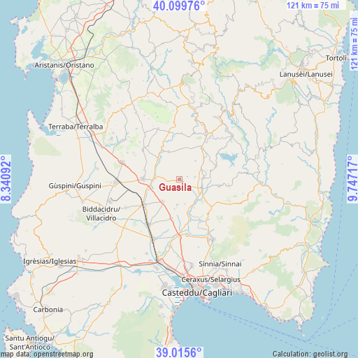 Guasila on map