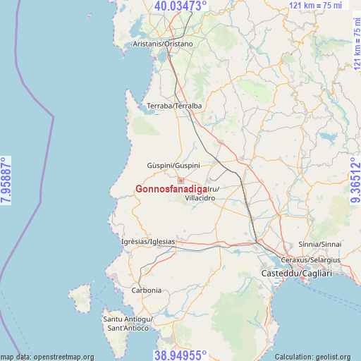 Gonnosfanadiga on map