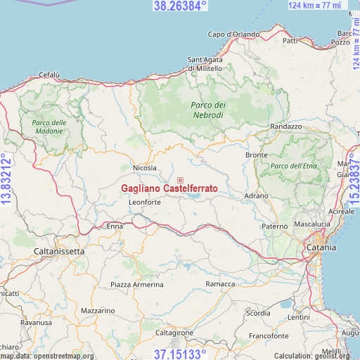 Gagliano Castelferrato on map