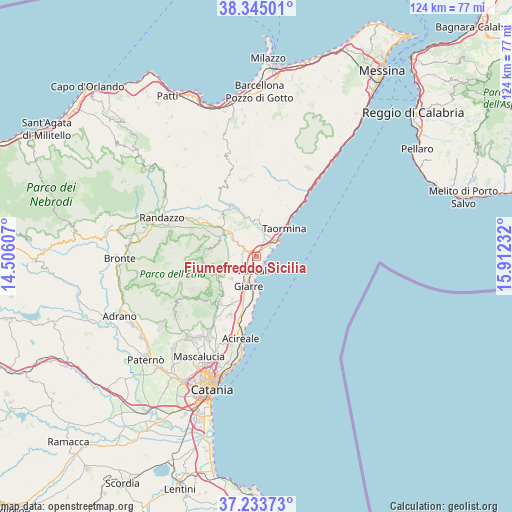 Fiumefreddo Sicilia on map