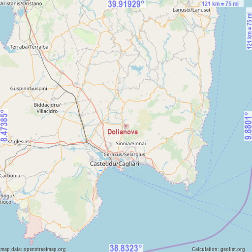 Dolianova on map