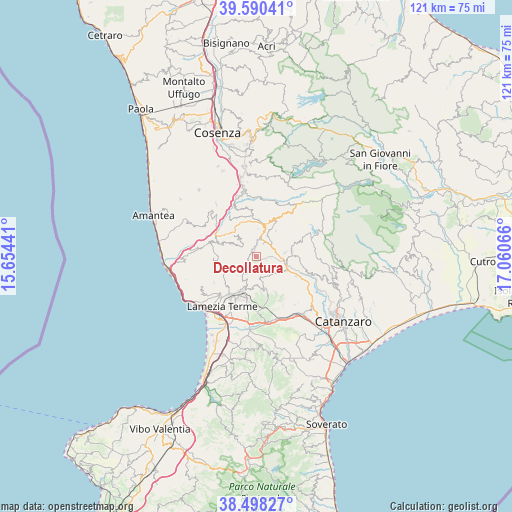 Decollatura on map