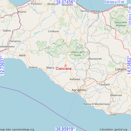 Cianciana on map