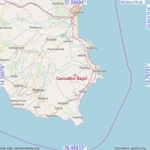 Canicattini Bagni on map