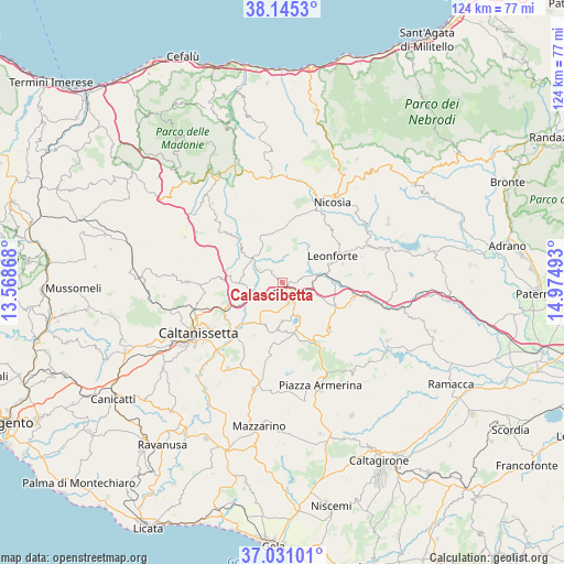 Calascibetta on map