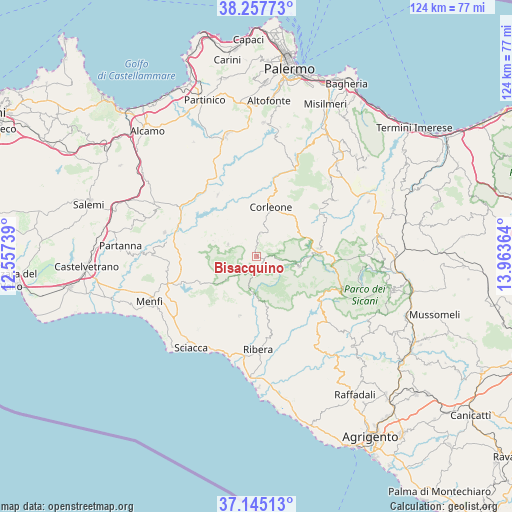Bisacquino on map