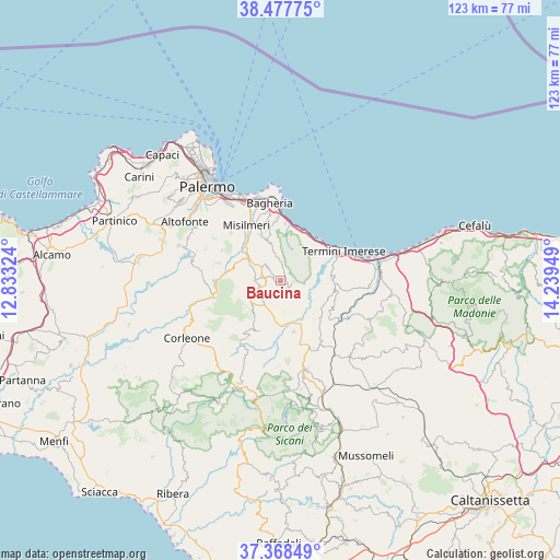 Baucina on map