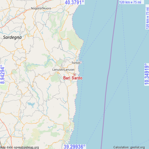 Bari Sardo on map