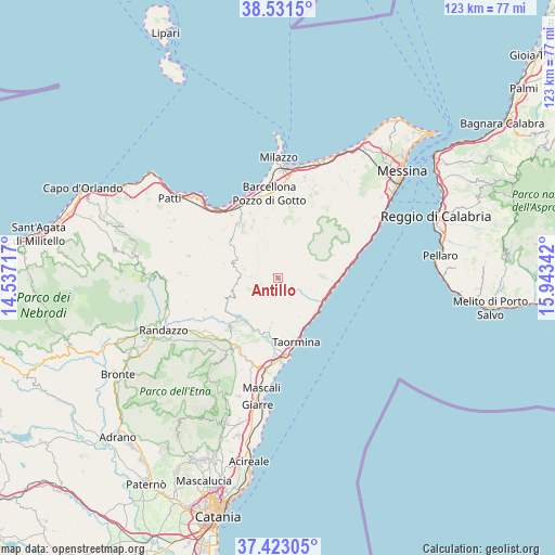 Antillo on map