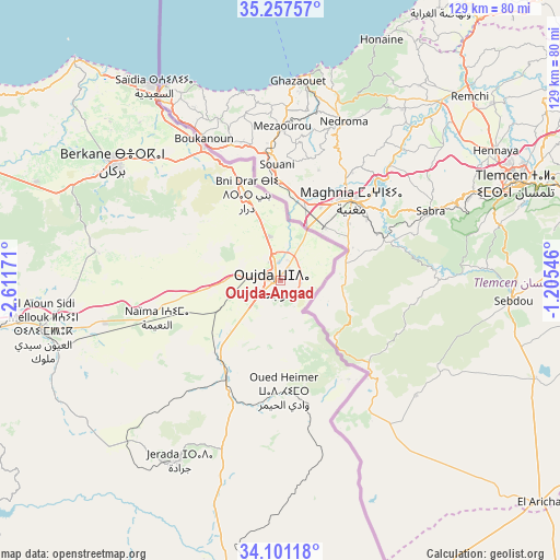 Oujda-Angad on map