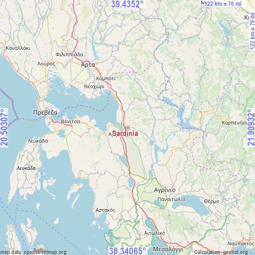 Sardínia on map