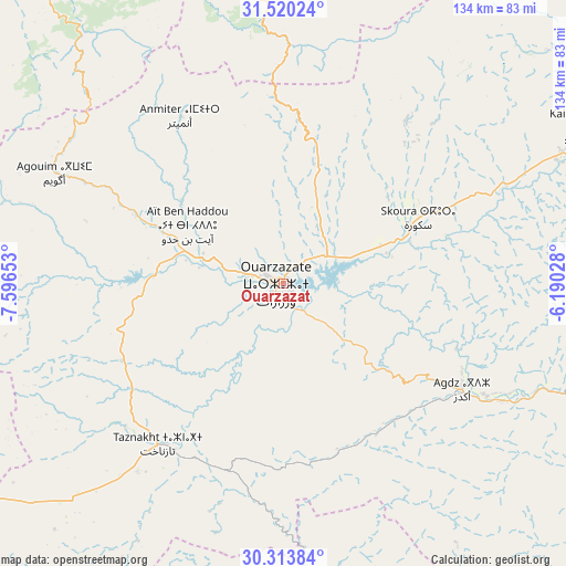Ouarzazat on map