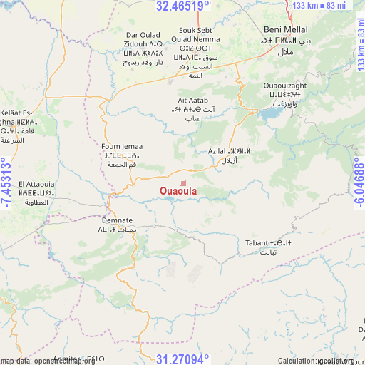 Ouaoula on map