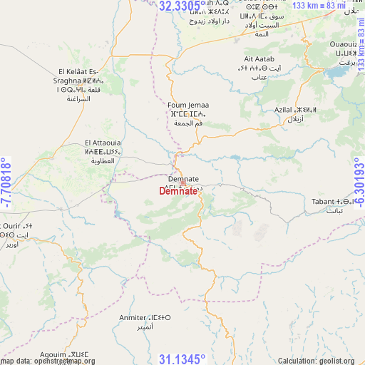 Demnate on map