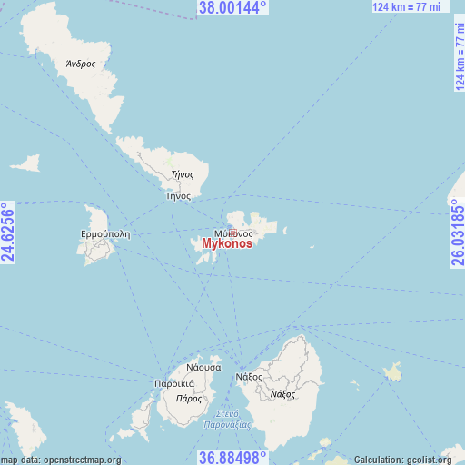 Mykonos on map