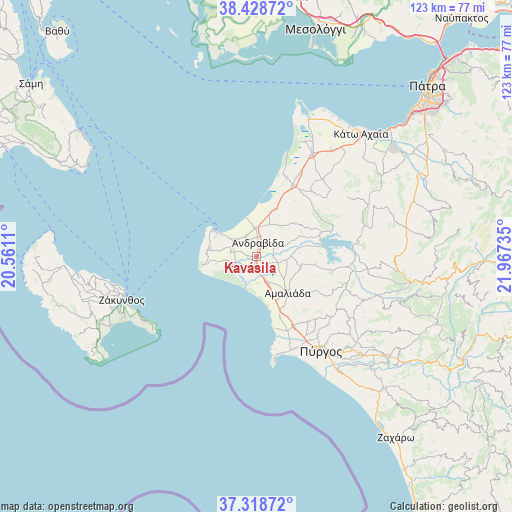 Kavásila on map