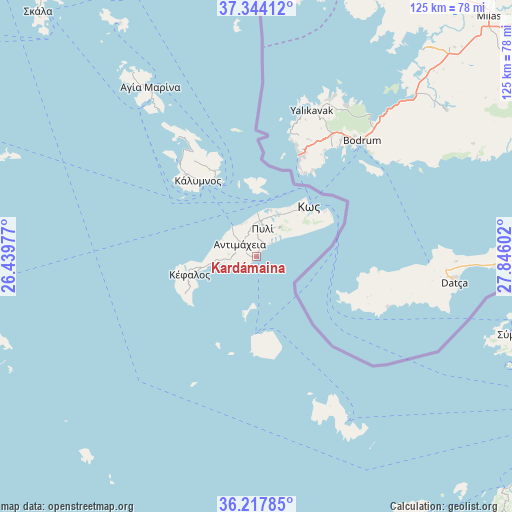 Kardámaina on map