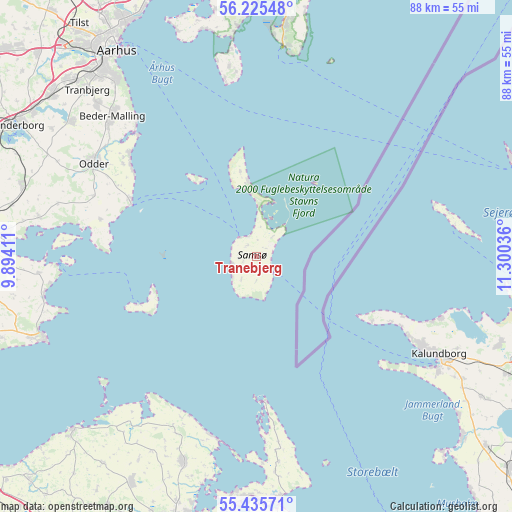 Tranebjerg on map