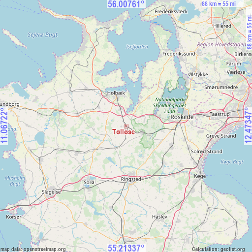 Tølløse on map