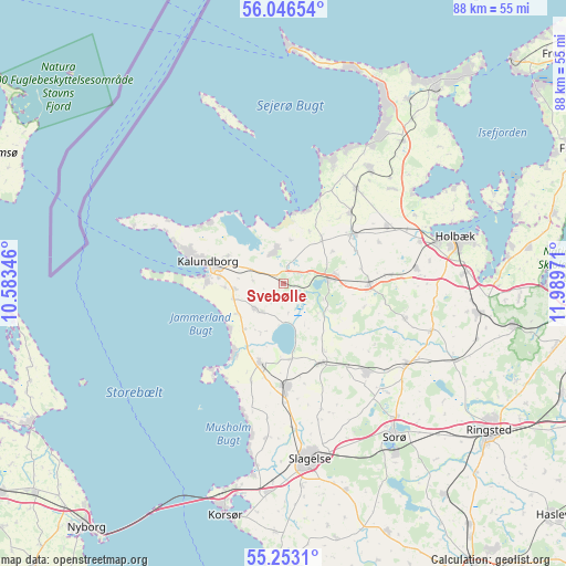 Svebølle on map