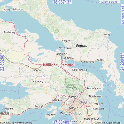 Kalochóri - Panteíchi on map