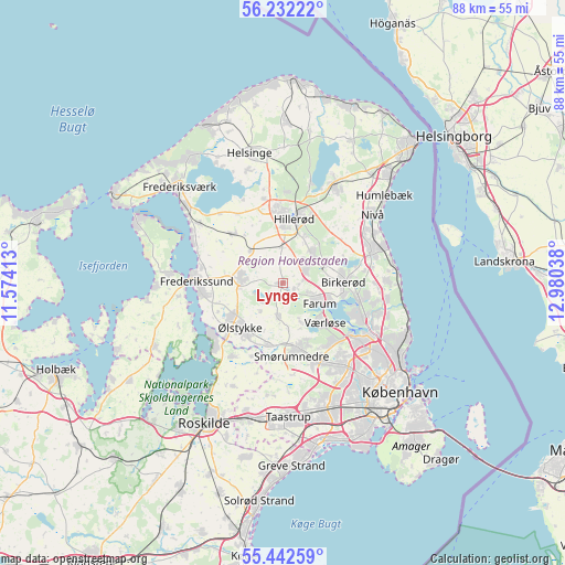 Lynge on map