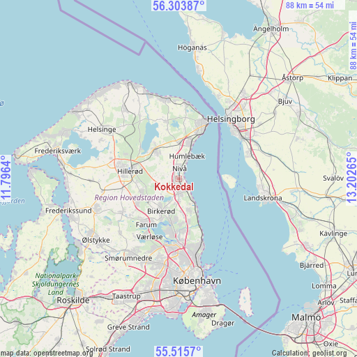 Kokkedal on map