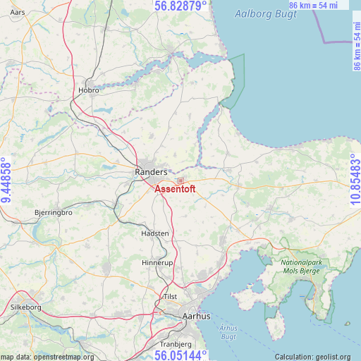 Assentoft on map