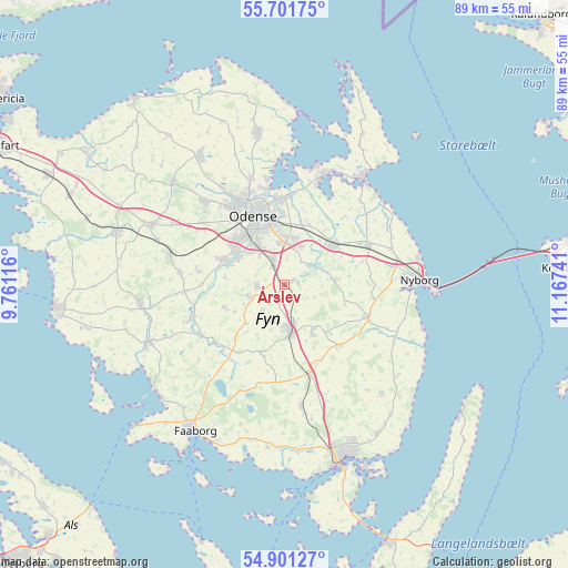 Årslev on map