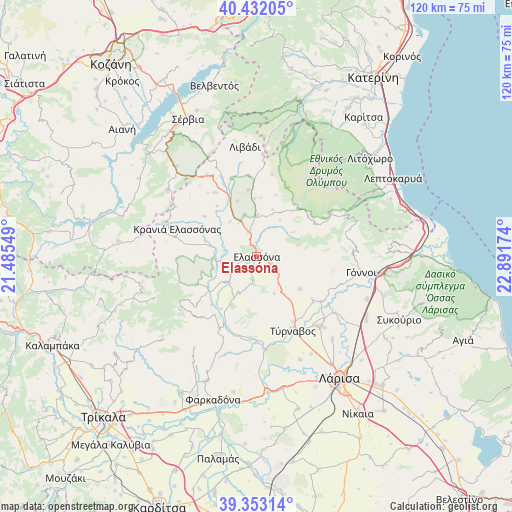 Elassóna on map